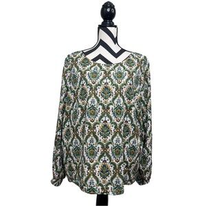 Talbots Floral Boho Cotton Forest Fairy Lightweight Sz XL Long-Sleeve Blouse